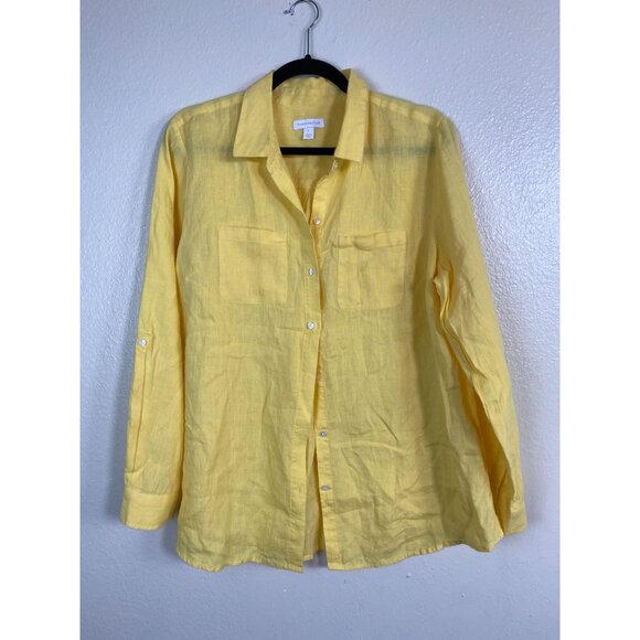 Charter Club Yellow 100% Linen Long Sleeve Button Up Top Size Large  Lightweight - Picture 1 of 16
